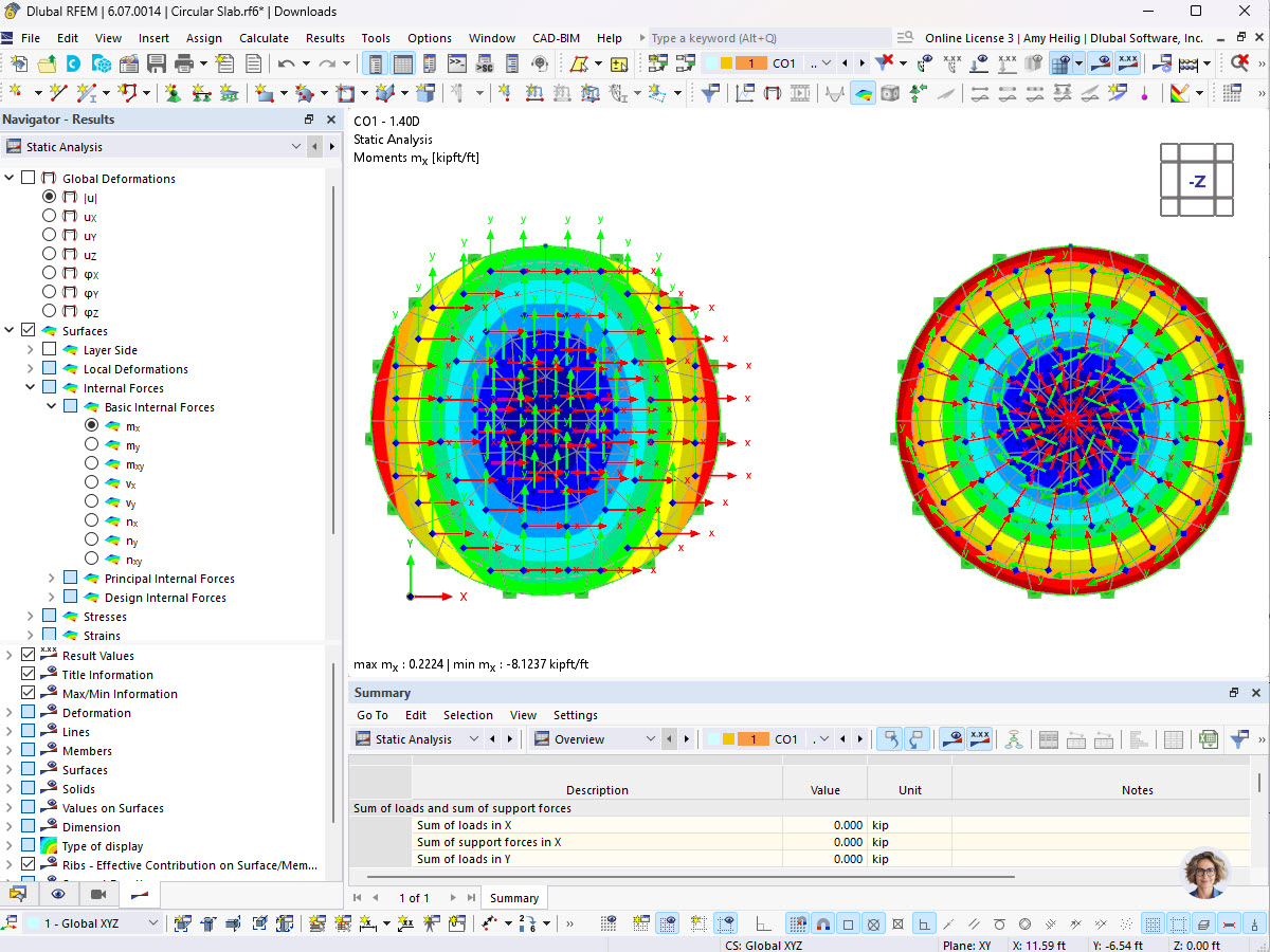 FAQ 005610 | Is it possible to view the tangential and radial analysis results and reinforcement requirements rather than orthogonal for a circular slab?