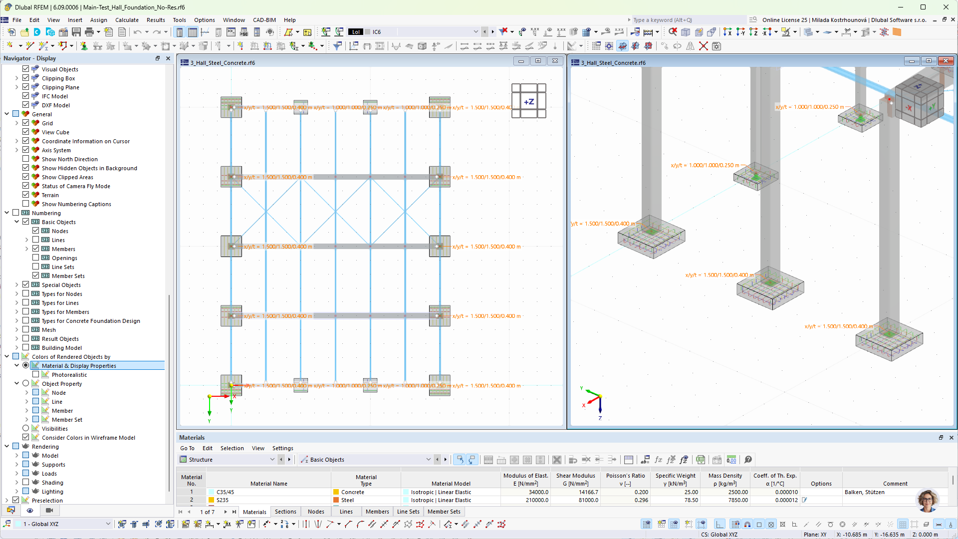 Digitálně modelované betonové základy v modelu pro výpočet v programu RFEM 6