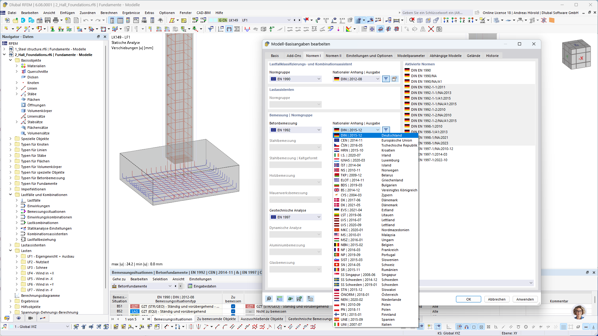 Betonové základy pro RFEM 6 | Normy