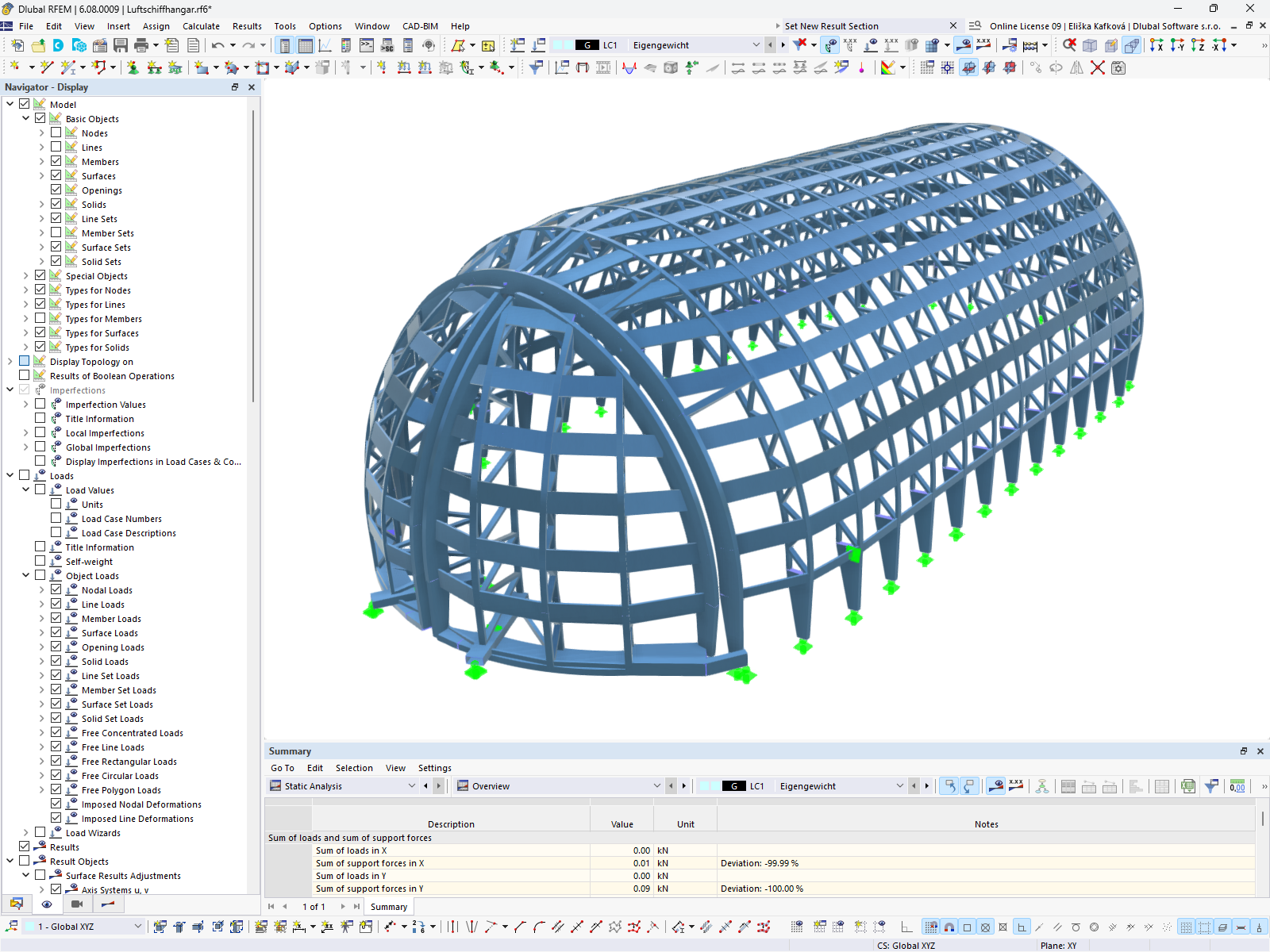 RFEM model hangáru pro vzducholoď v Essenu-Mulheimu