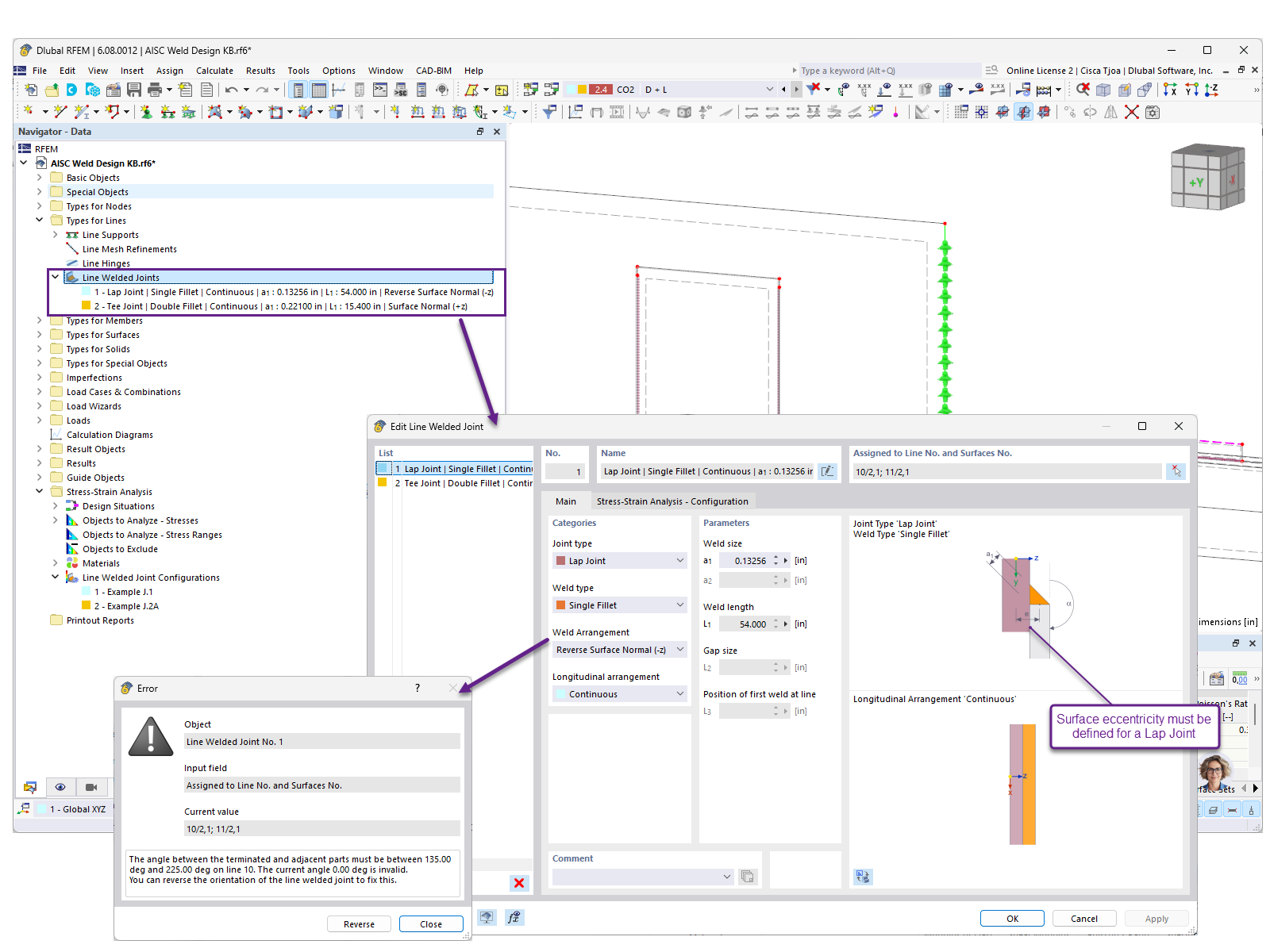 KB 001925 | Návrh koutového svaru podle AISC v programu RFEM 6