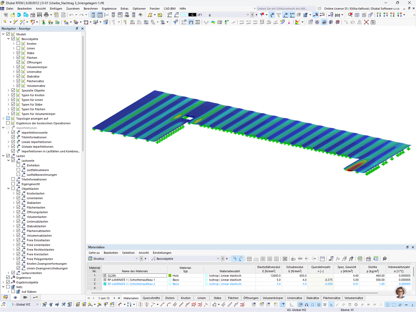 RFEM model stropu zastřešení z křížem lepeného dřeva pro Vilstalhalle ve Vilsbiburgu | © BBI INGENIEURE GMBH