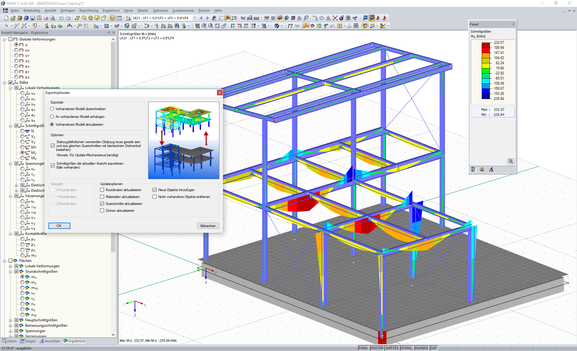 Optionen für den direkten Export von RFEM nach Tekla Structures