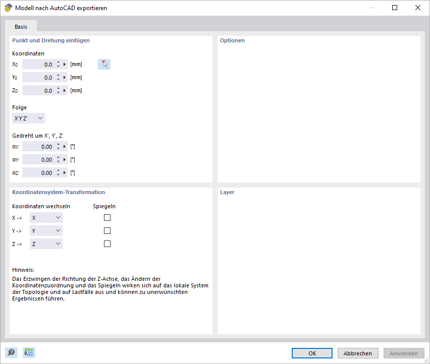 Direkter Export zu AutoCAD