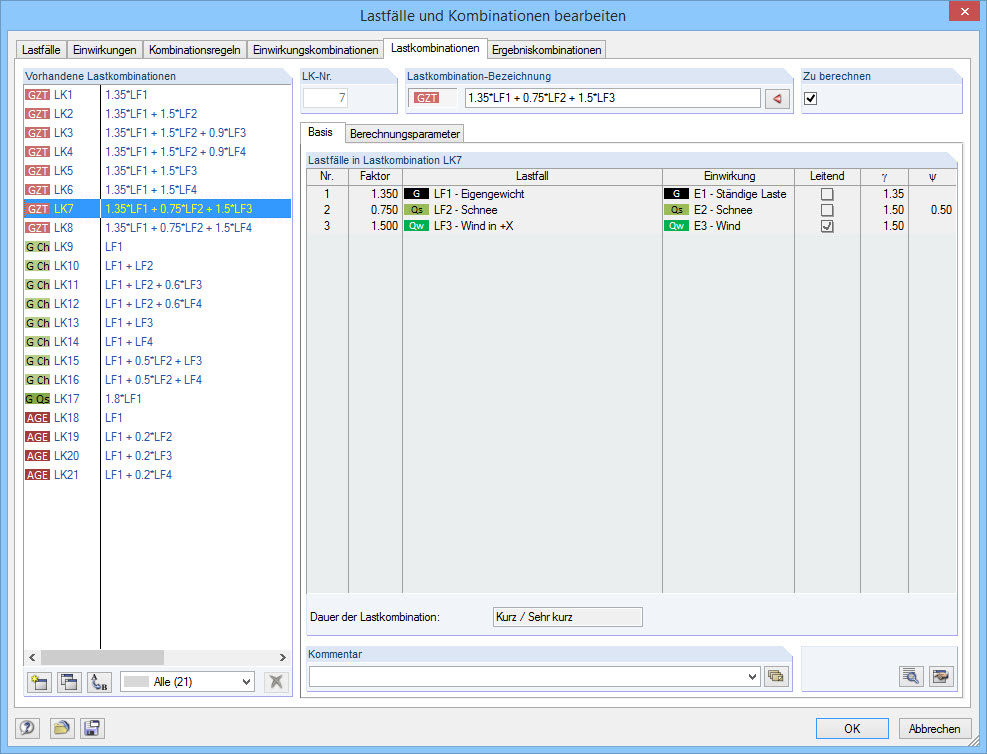 EC 0: Generierte Lastkombinationen in RFEM