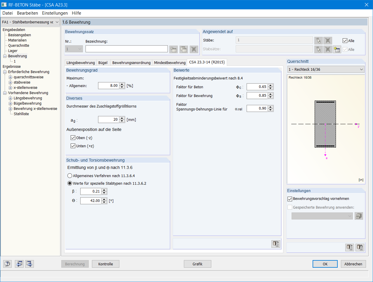 Maske 1.6 Bewehrung - Register CSA A23.3