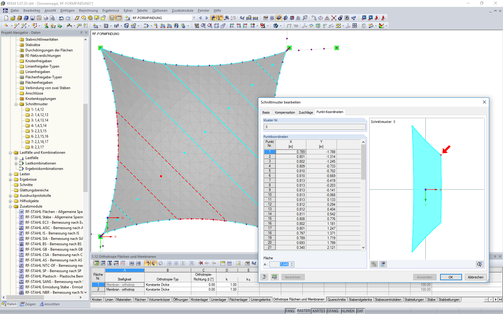 Darstellung der Schnittmuster im RFEM-Modell