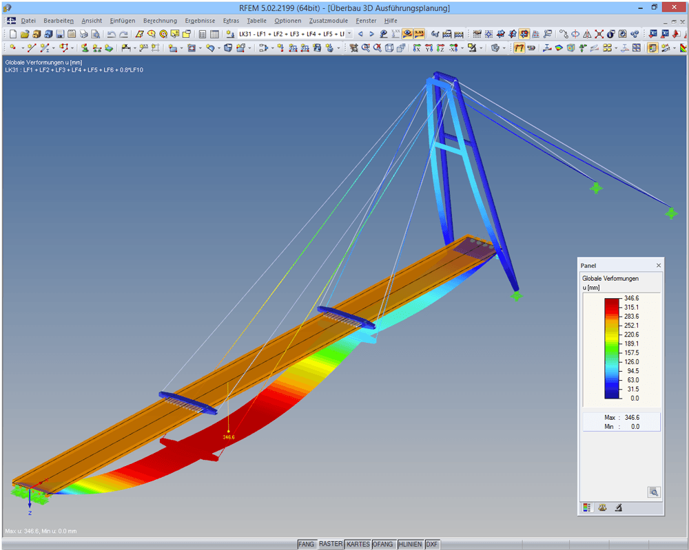 Pylonbrücke "Walsersteg" über die Loisach | Realisiert mit RFEM vom Ingenieurbüro Robert Buxbaum, Wolfratshausen | www.ib-buxbaum.de