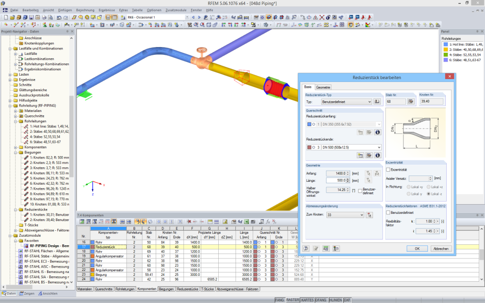 Bearbeitung eines Reduzierstücks in RFEM