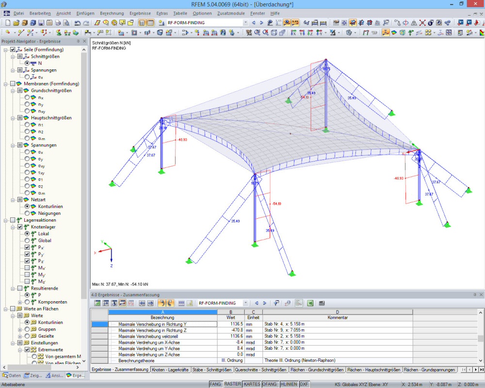 Seilzugkräfte nach Formfindung in RFEM