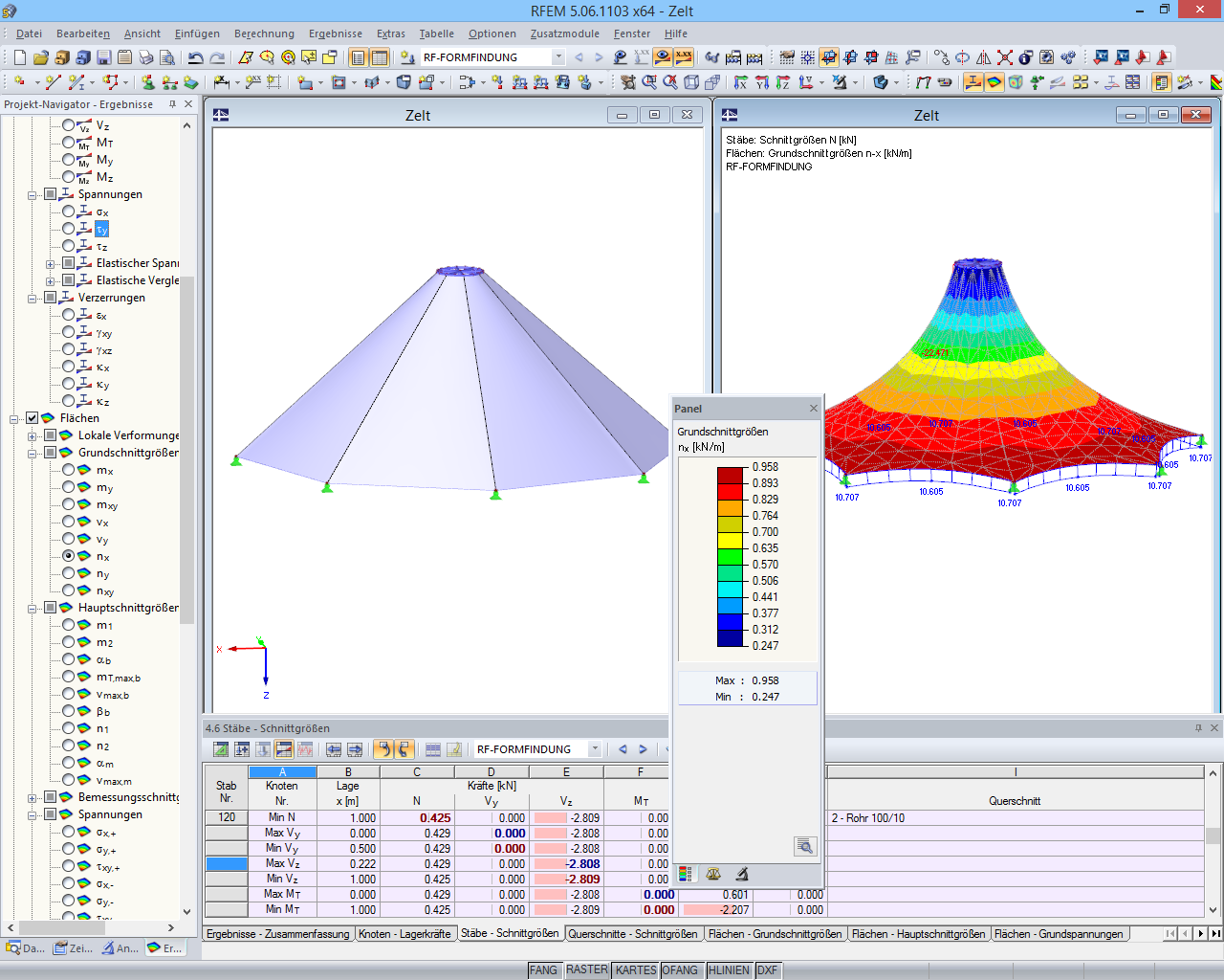 Zeltkonstruktion vor und nach Formfindung in RFEM