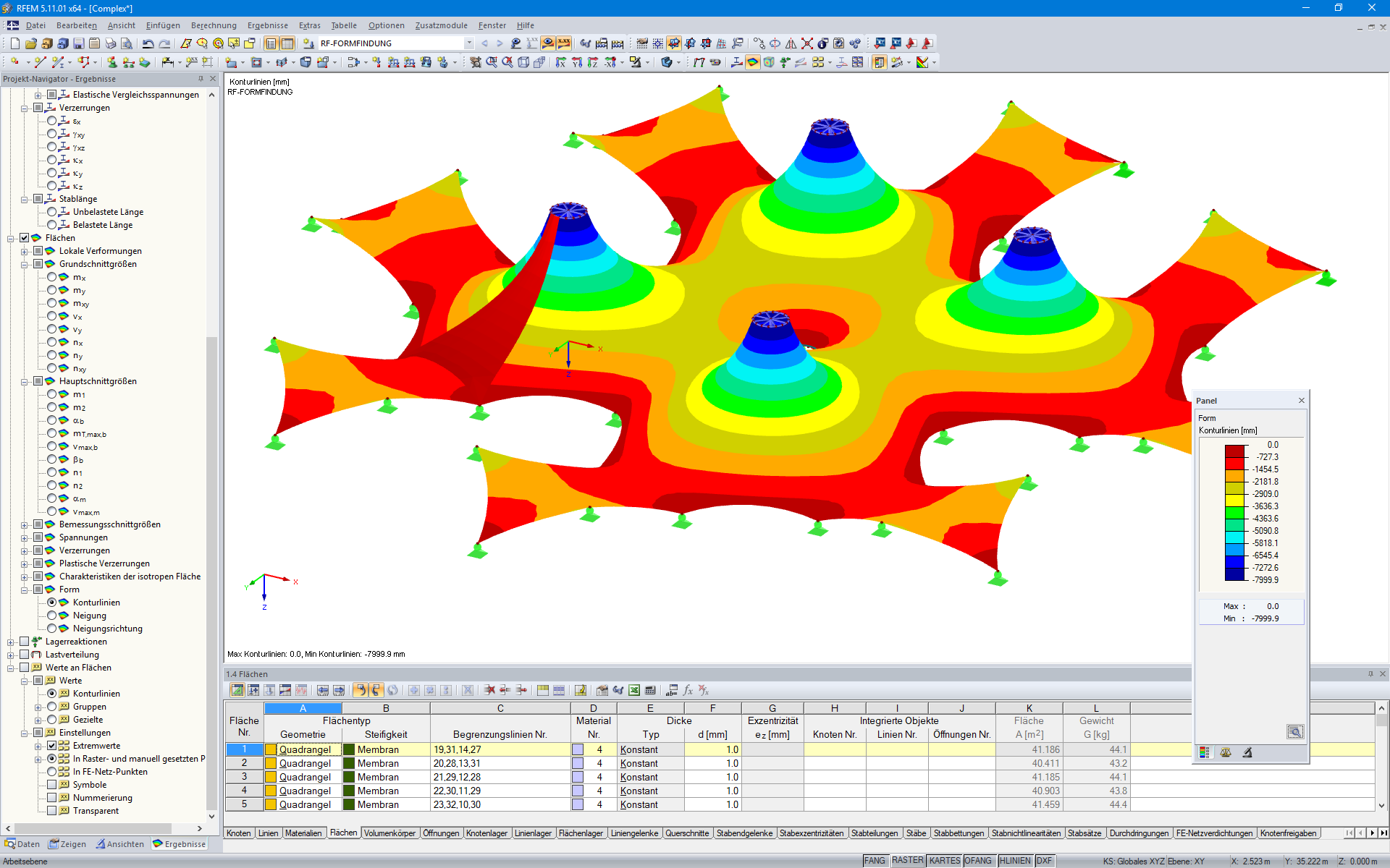 Zeltgruppe | Darstellung der Höhenlinien in RFEM