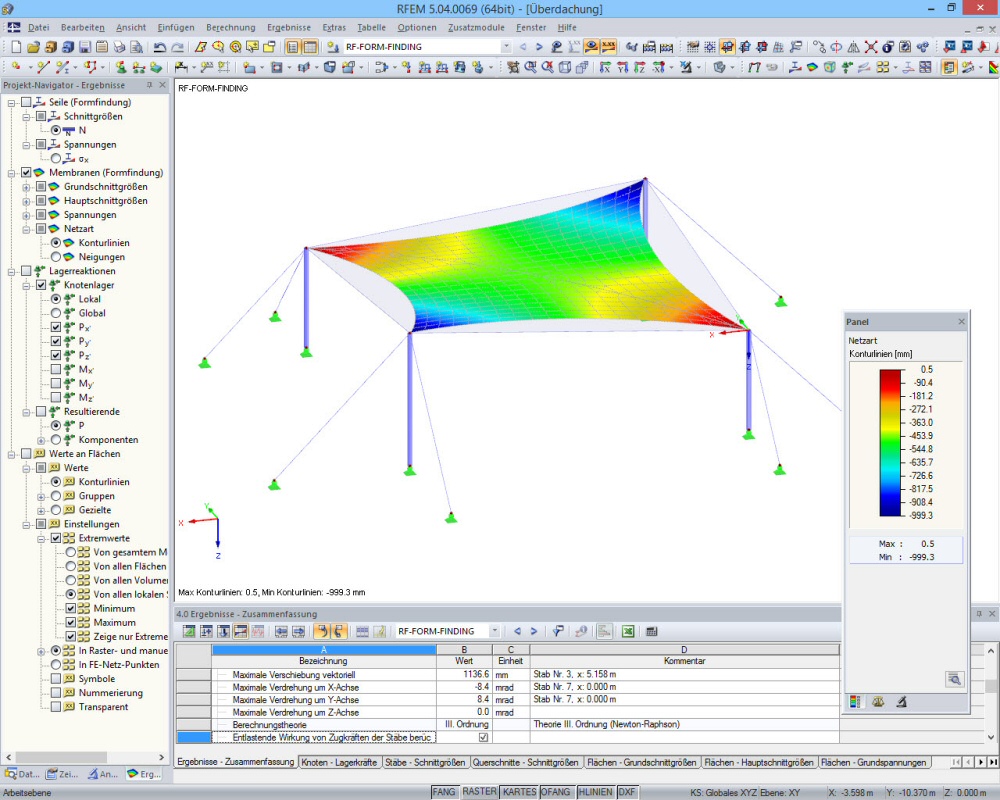 Konturlinien nach Formfindung in RFEM