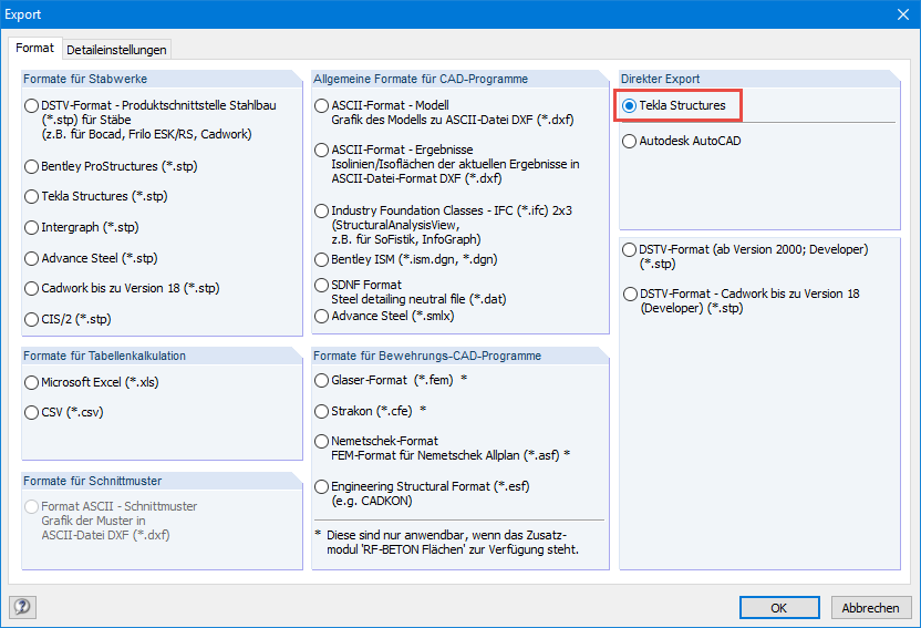 Direkter Export aus RFEM