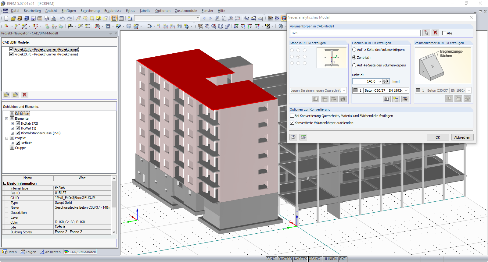 RFEM - Konvertierung IFC-Objekt in Statik-Objekt