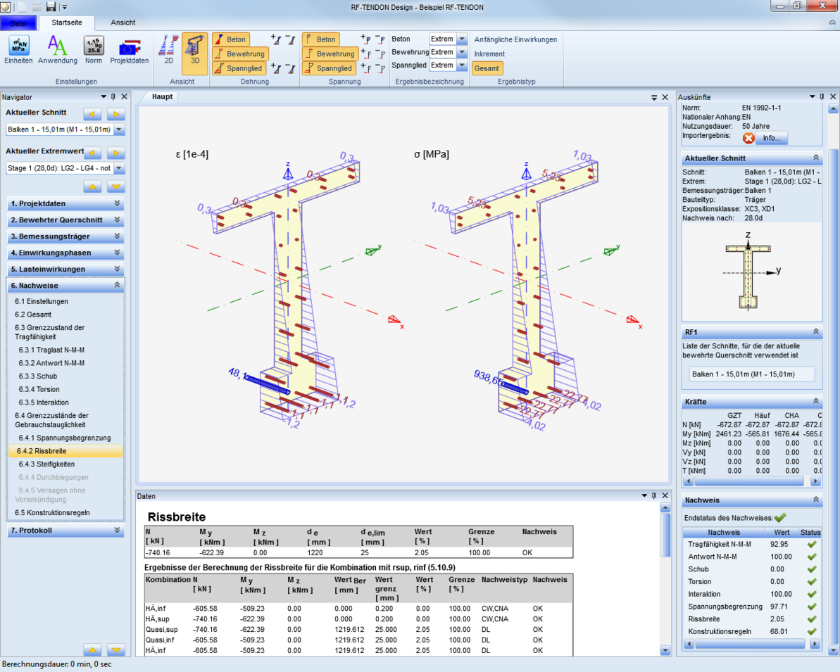 Nachweis der Rissbreite nach Eurocode 2 in RF-TENDON Design