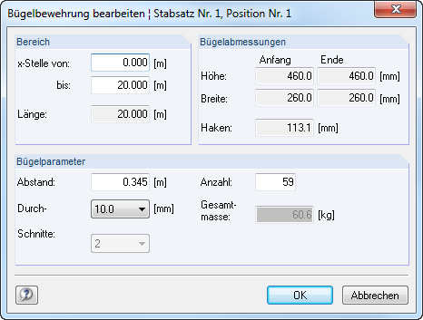 Bügelbewehrung bearbeiten