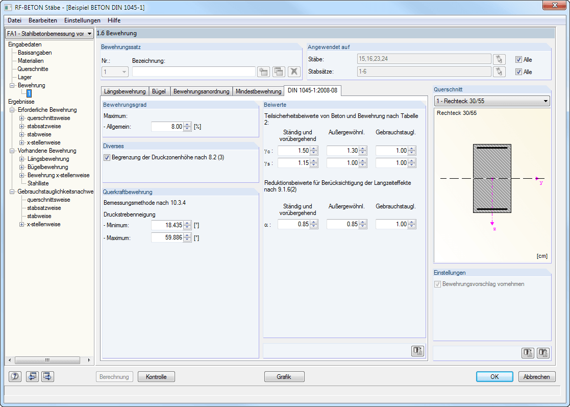 Maske 1.6 Bewehrung - Register DIN 1045-1