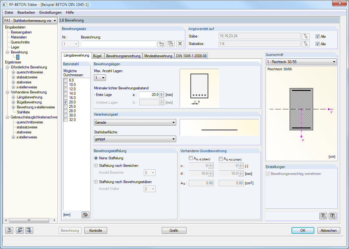 Maske 1.6 Bewehrung - Register Längsbewehrung