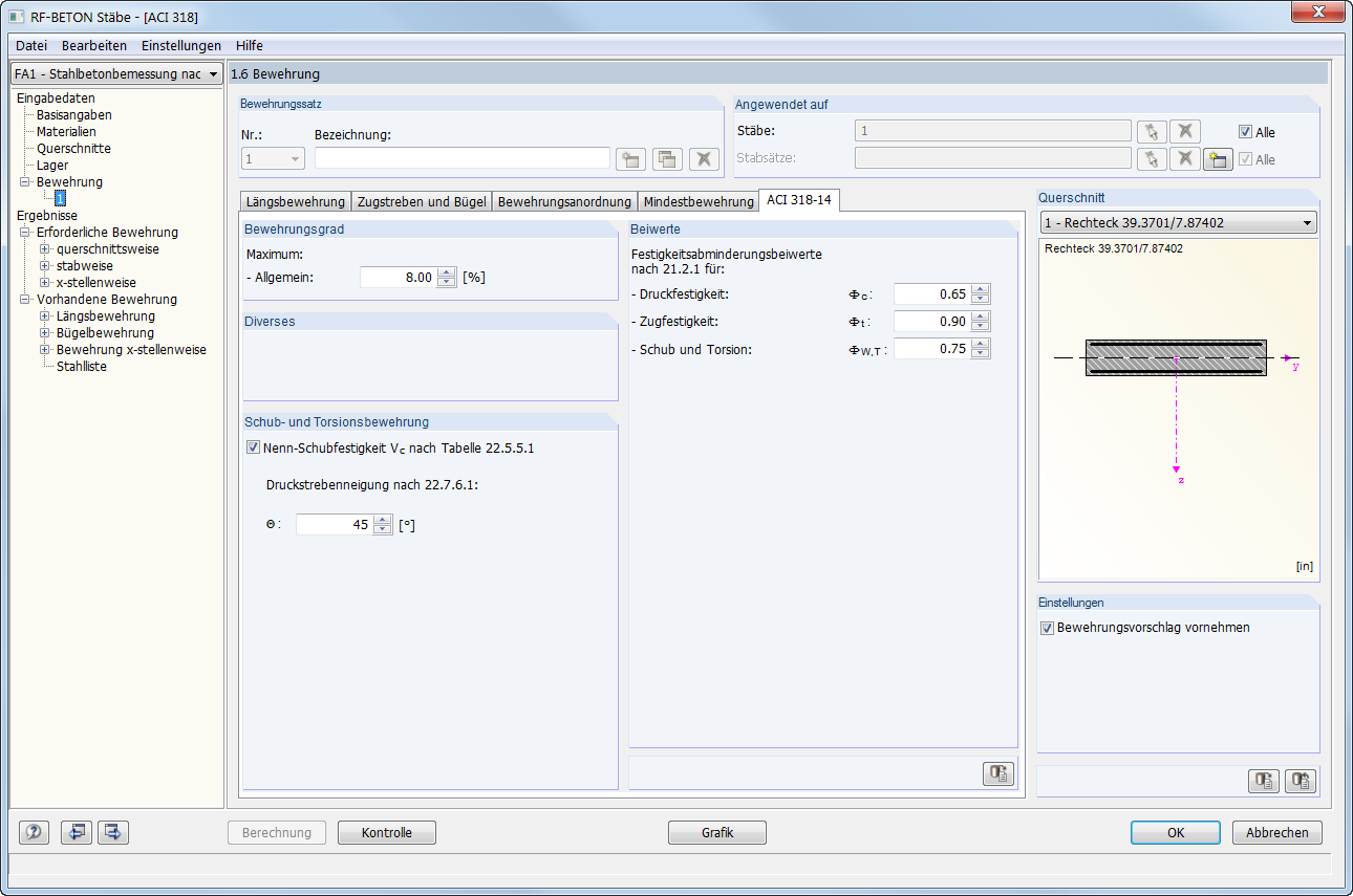 Maske 1.6 Bewehrung - Register ACI 318-14