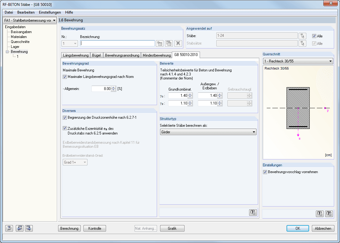 Maske 1.6 Bewehrung - Register GB 50010-2010