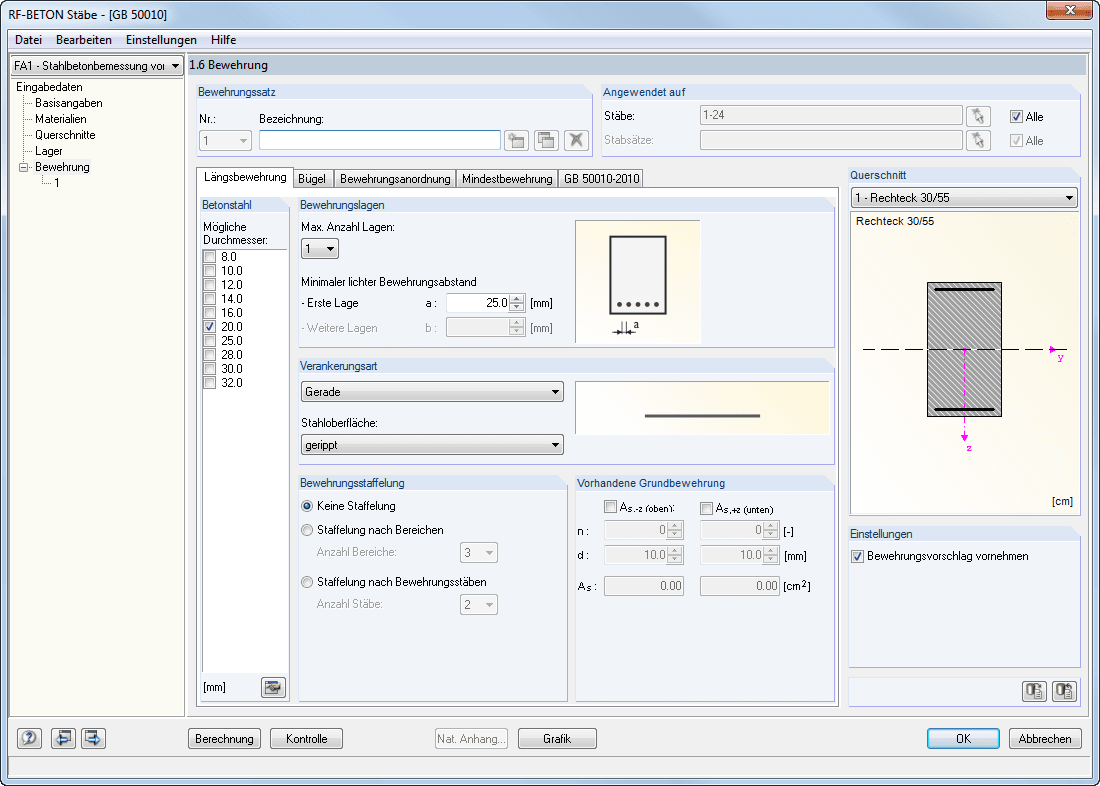 Maske 1.6 Bewehrung - Register Längsbewehrung