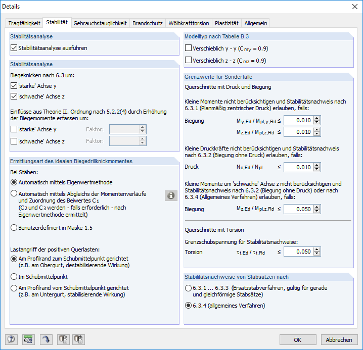 Detaileinstellungen - Stabilität