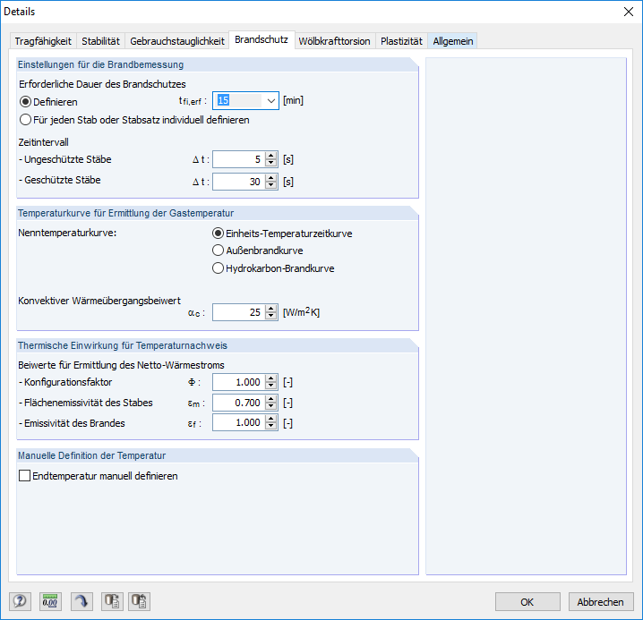 Detaileinstellungen - Brandschutz