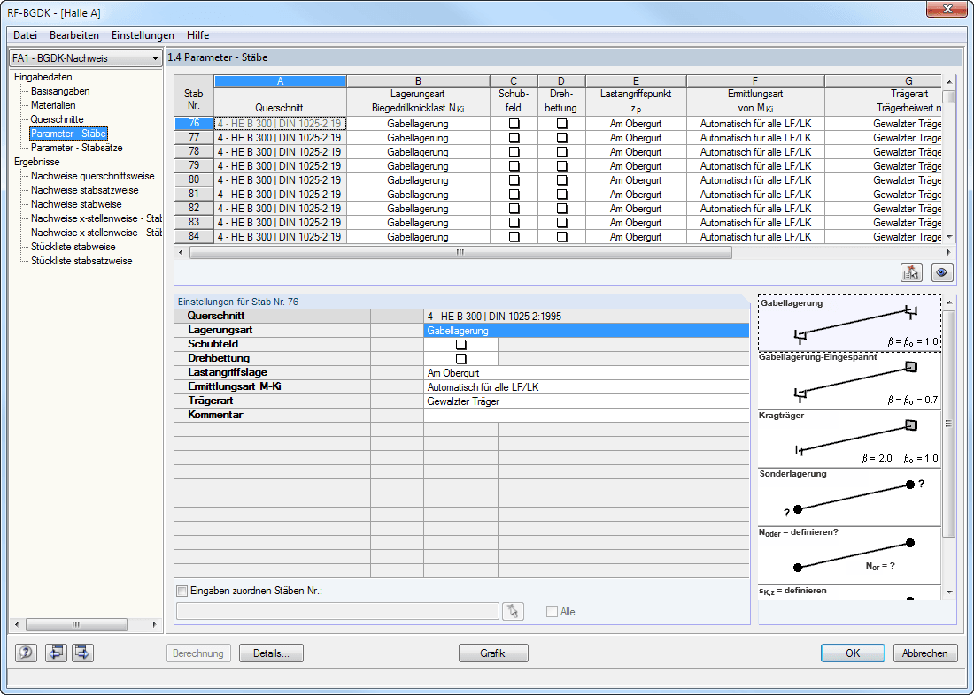 1.4 Parameter - Stäbe, Lagerungsart