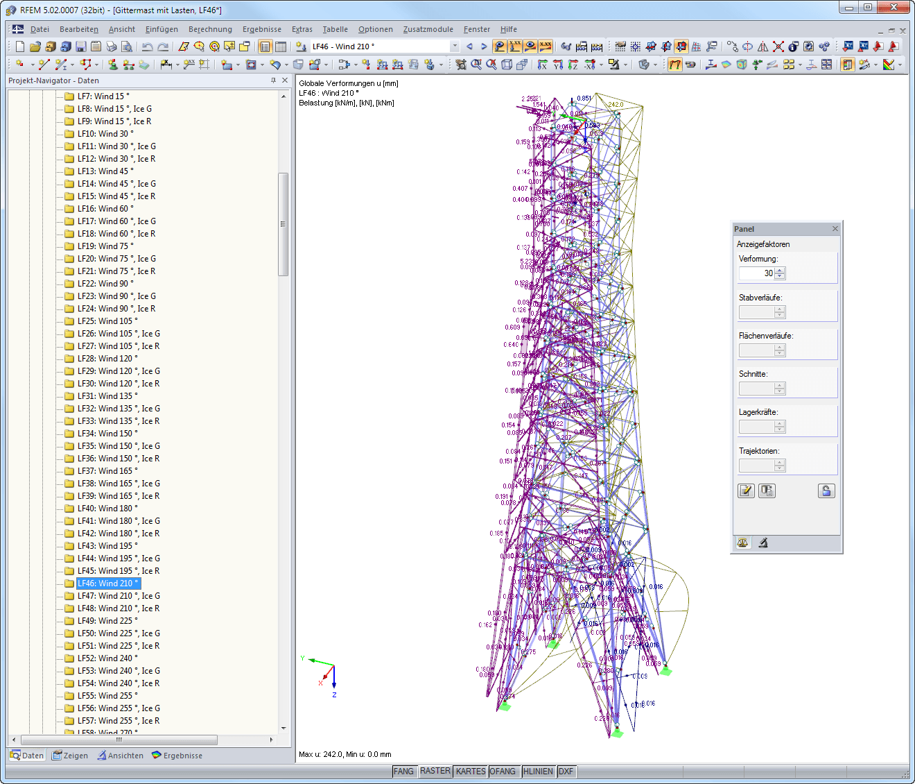 Lasten und Verformungsfigur in RFEM