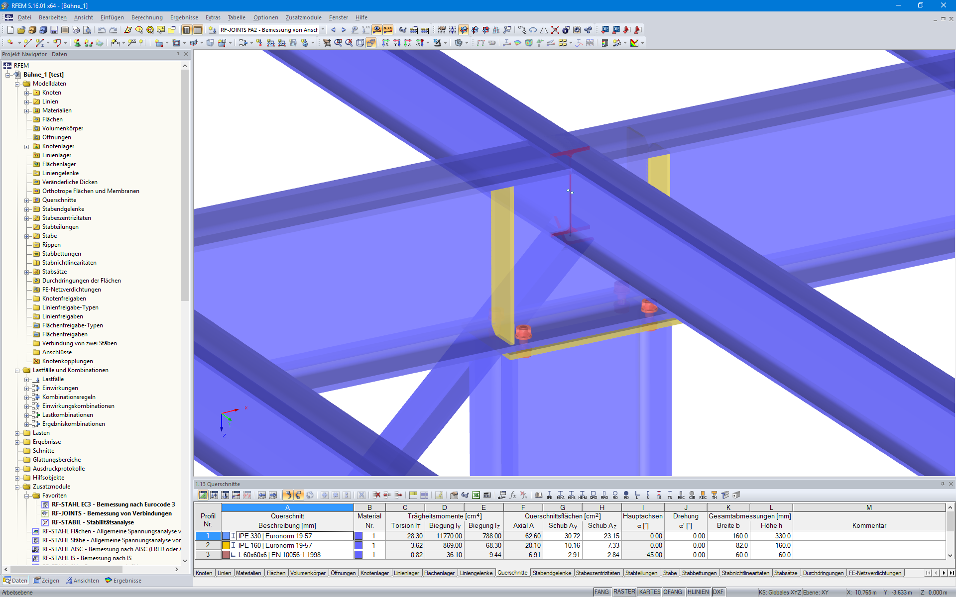 Visualisierung eines Träger-Stütze-Anschlusses in RFEM