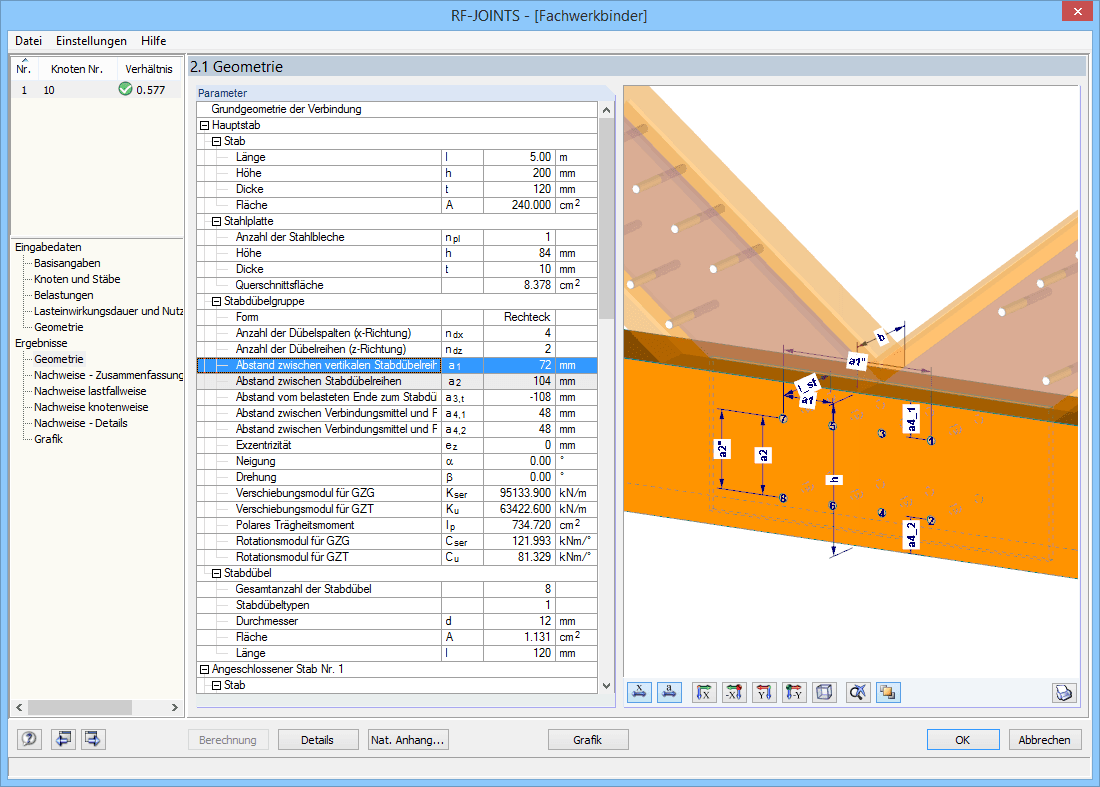 Maske 2.1 Geometrie (Ergebnisse)