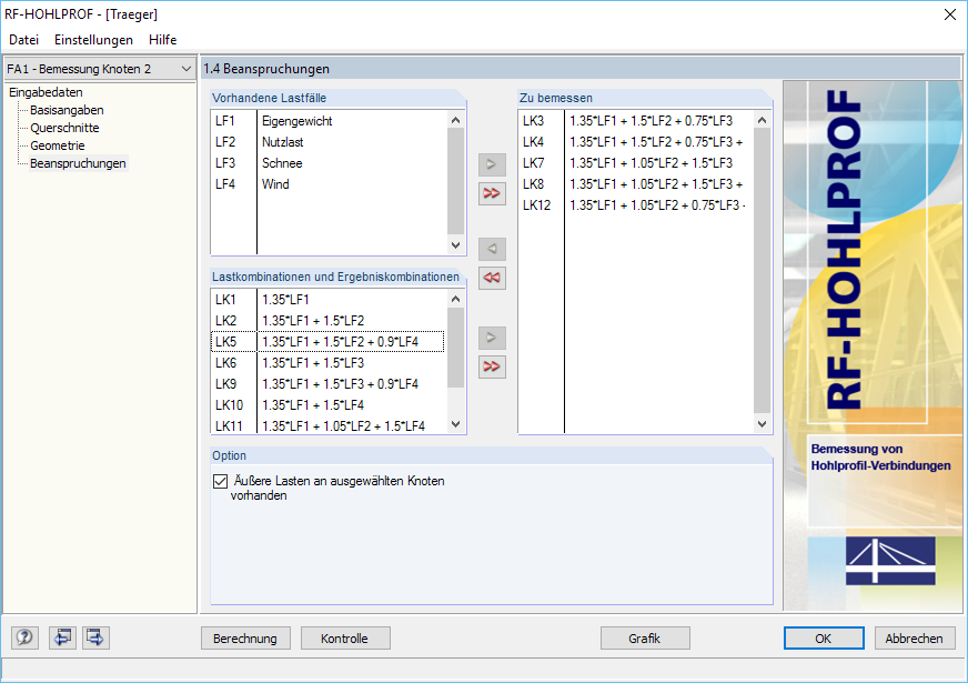 Auswahl der nachzuweisenden Lastfälle aus RFEM