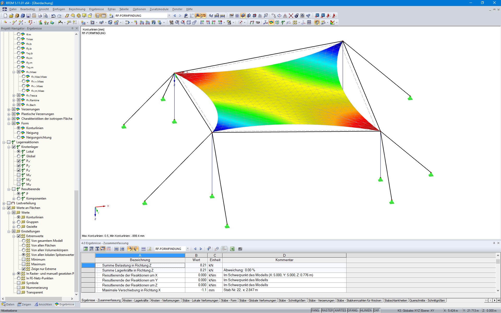 Konturlinien nach Formfindung in RFEM