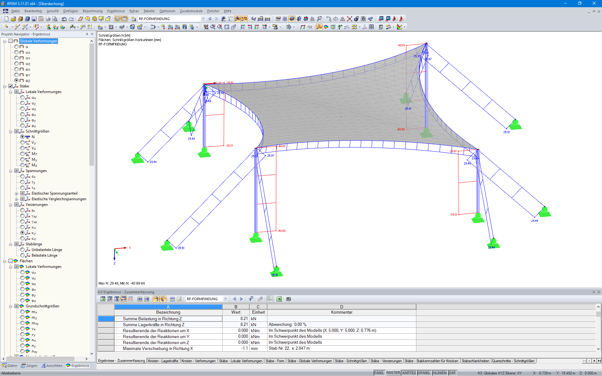 Seilzugkräfte nach Formfindung in RFEM