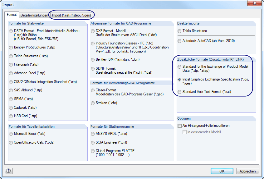 Import von SAT-, IGS- und STP-Dateien