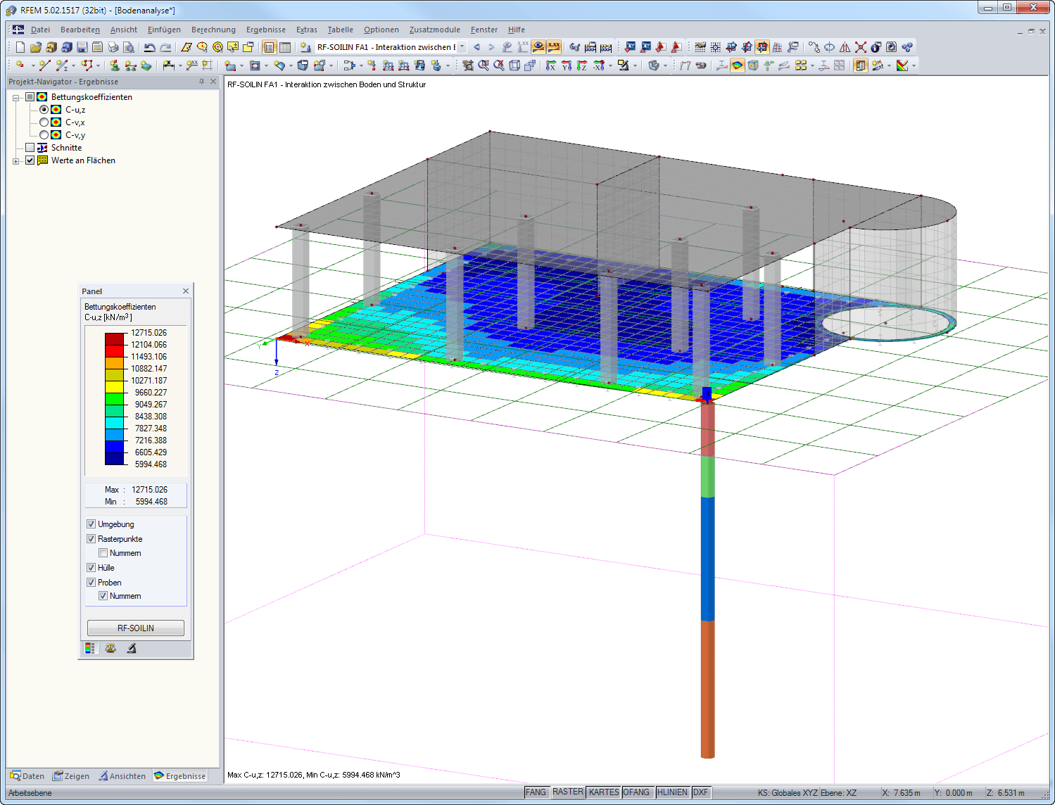 Ergebnisdarstellung der Bettungskoeffizienten in RFEM