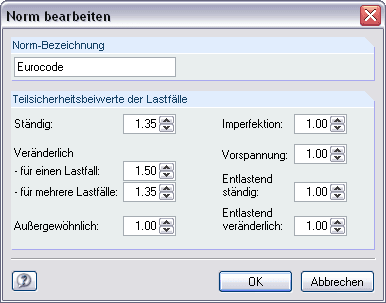 Teilsicherheitsbeiwerte der Norm bearbeiten