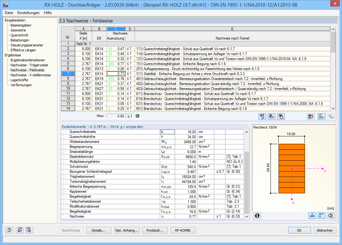 Maske 2.3 Nachweise - Feldweise