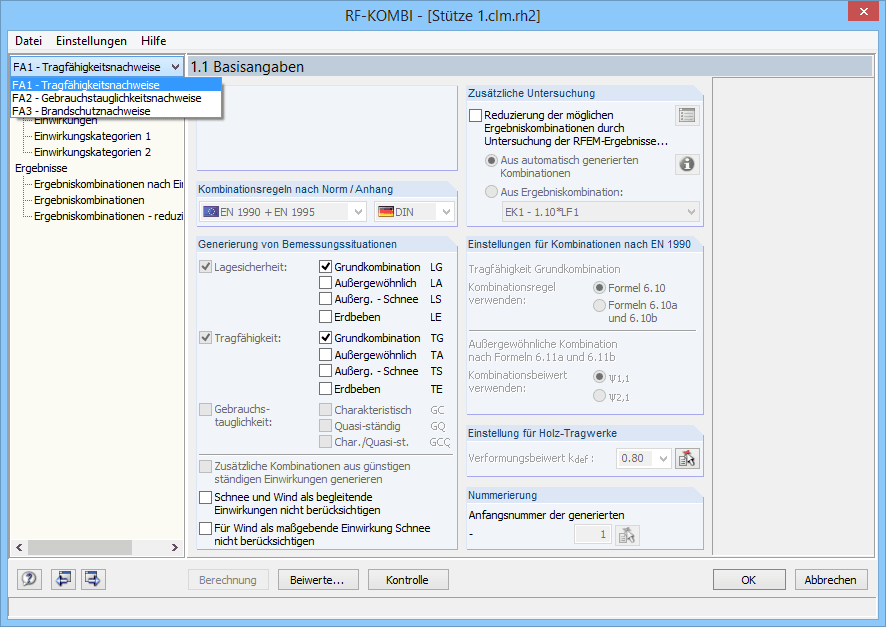 Automatische Kombination der Einwirkungen