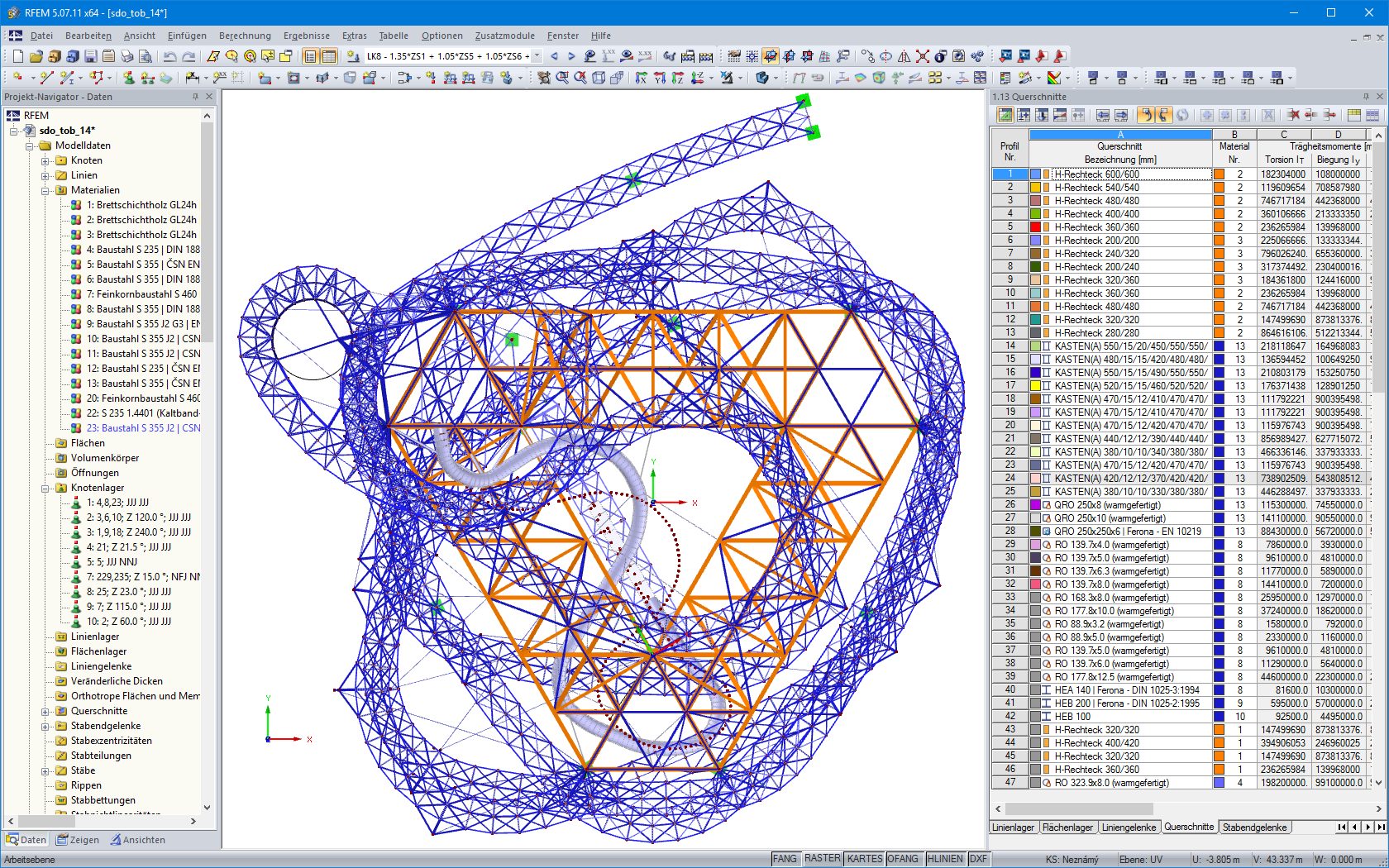 RFEM-Modell des Sky Walk - Ansicht von oben