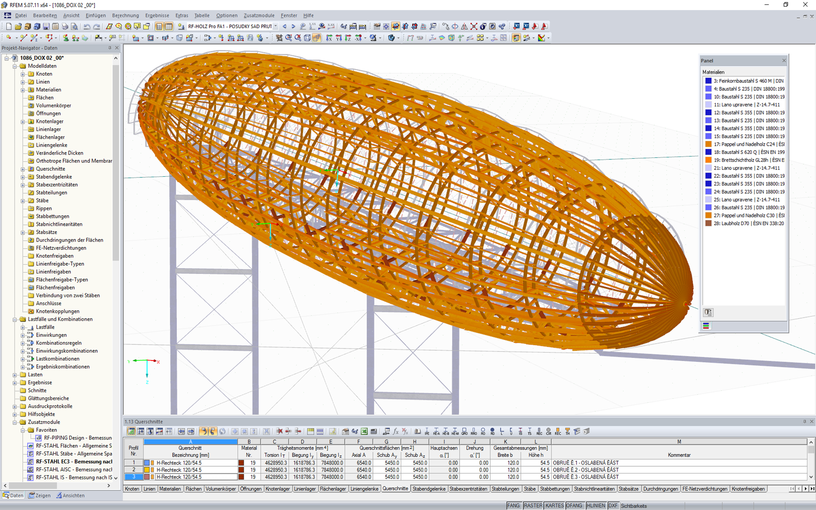 Darstellung der reinen Holzstruktur in RFEM