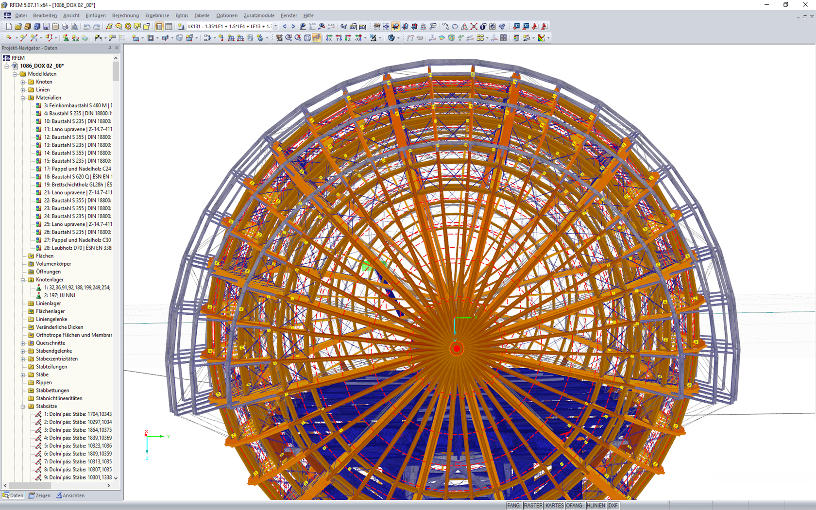 Vorderansicht der Zeppelinstruktur in RFEM