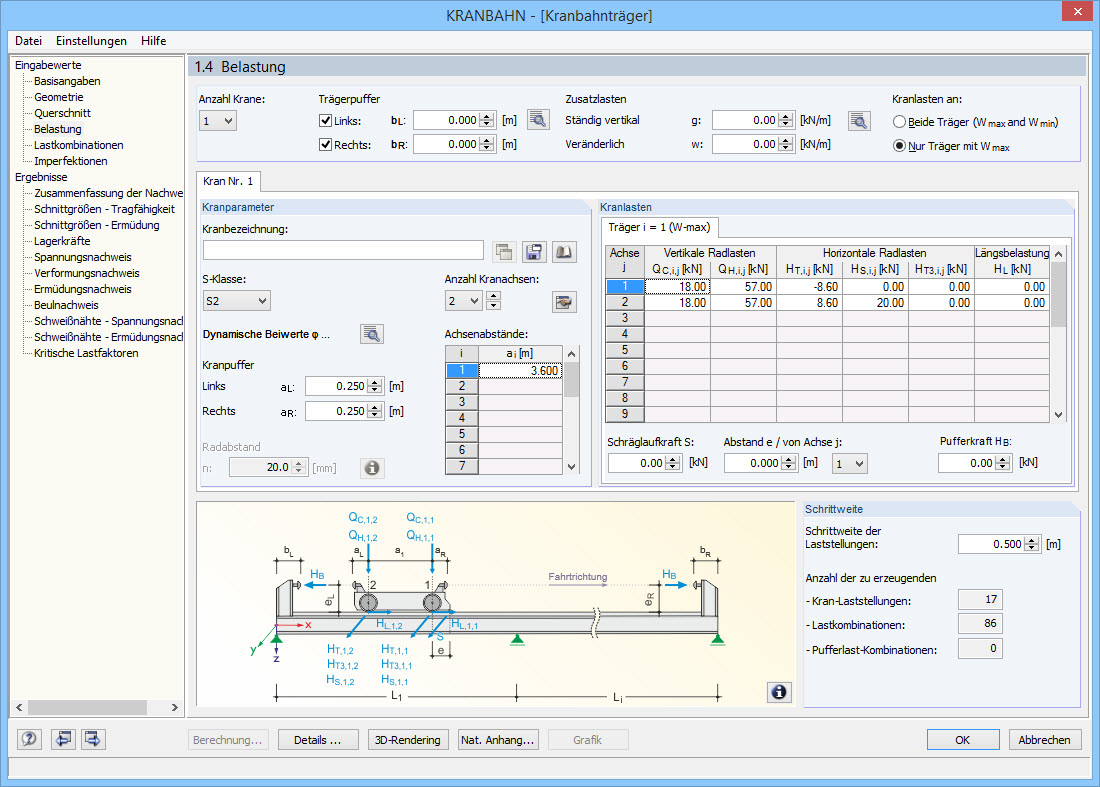 Eigenständiges Programm KRANBAHN | Eingabedialog "Belastung"