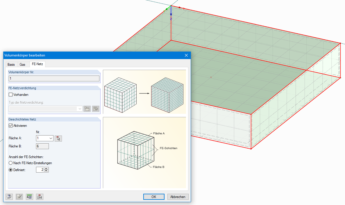 Definition von 2 FE-Netzschichten für ein Gasvolumen in RFEM