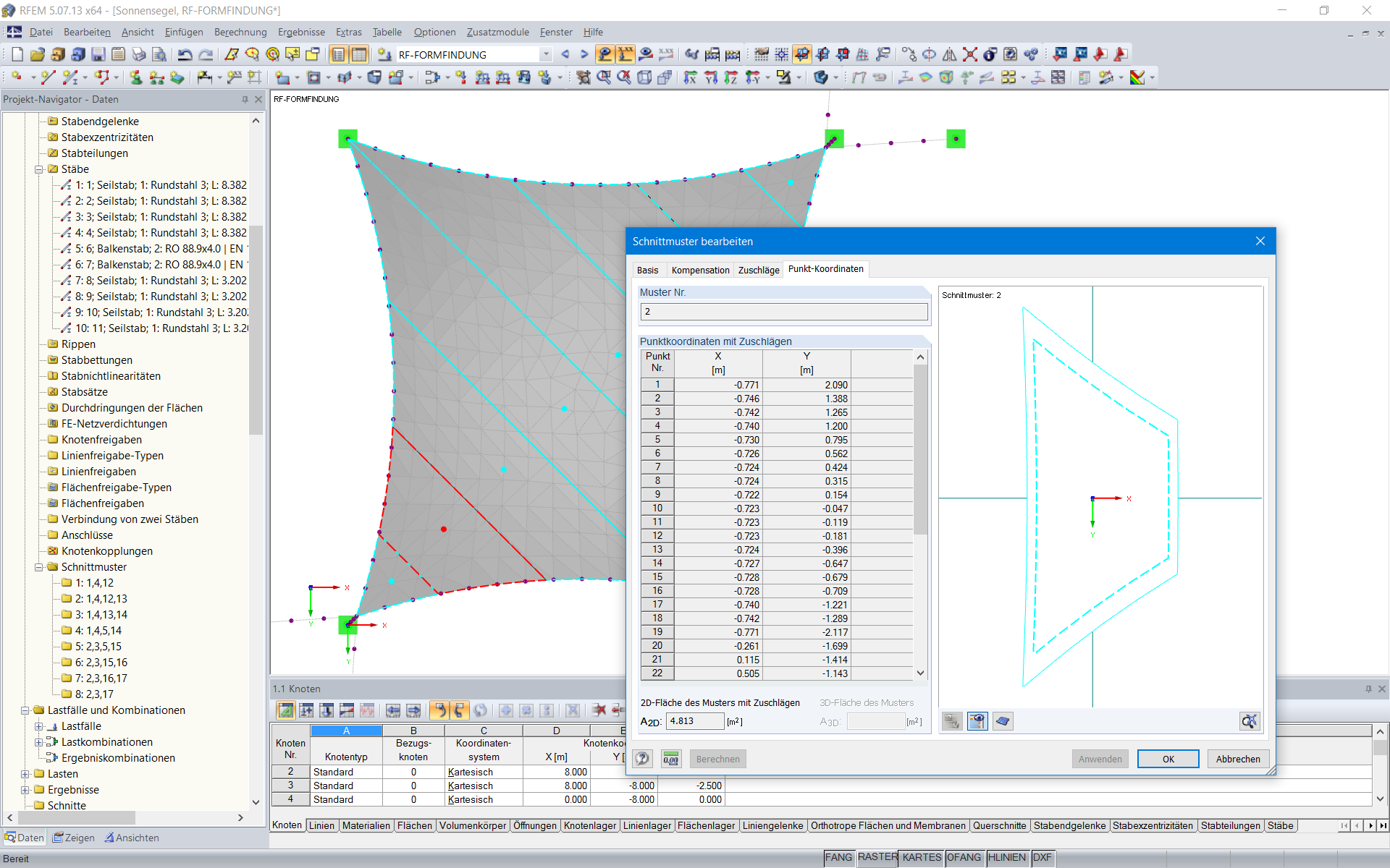 Darstellung und Bearbeitung der Schnittmuster im RFEM-Modell