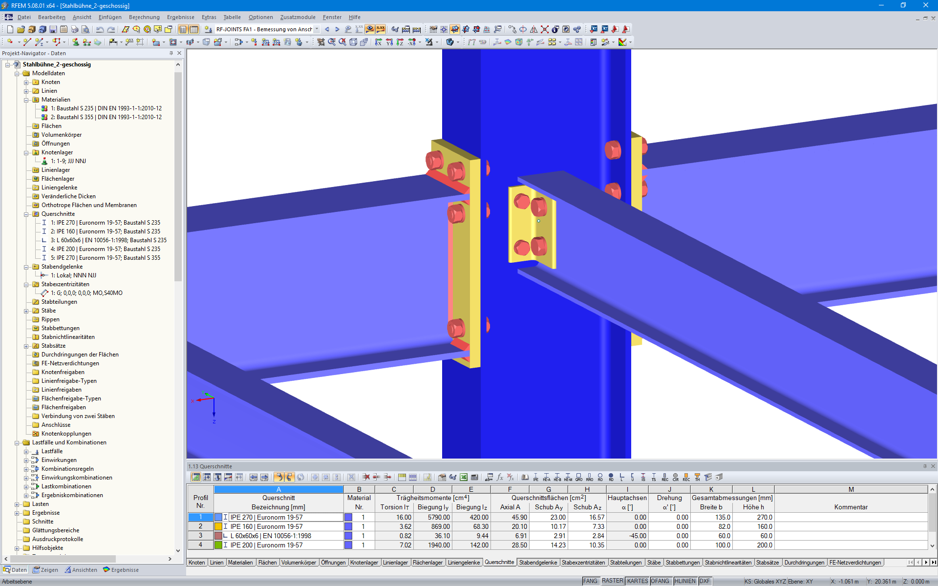 Im RFEM-Modell visualisierte biegesteife und gelenkige Anschlüsse