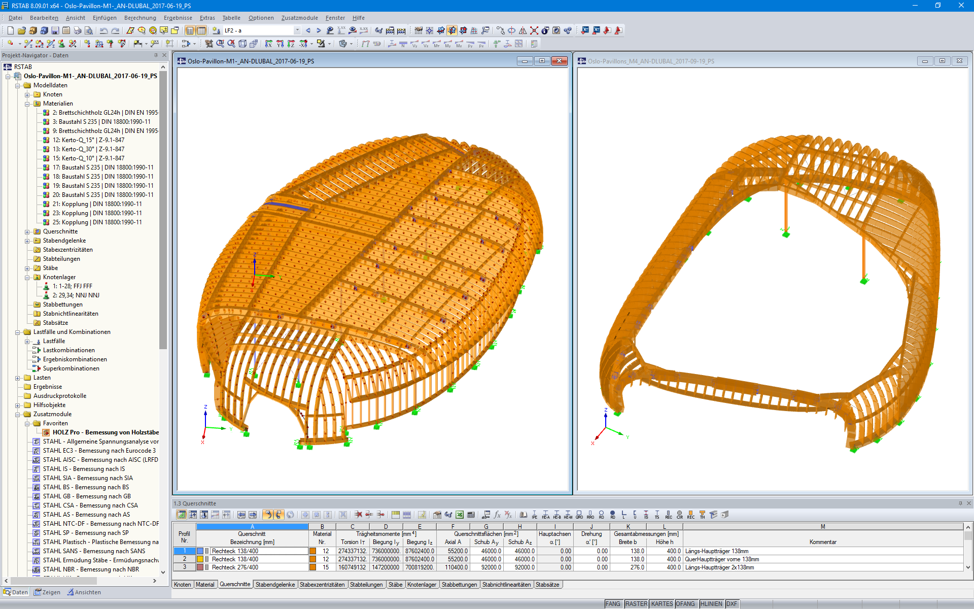 3D-Modelle zweier Pavillons in RSTAB (© Blumer-Lehmann AG)