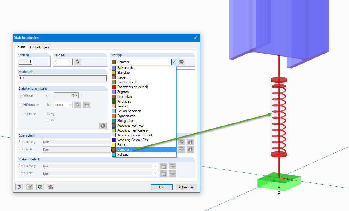 Neuer Stabtyp "Dämpfer" in RFEM