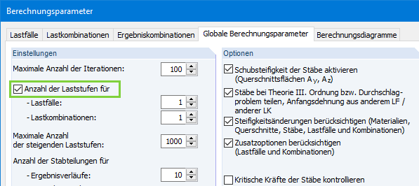 Ceckbox "Anzahl der Laststufen" in den Berechnungsparametern